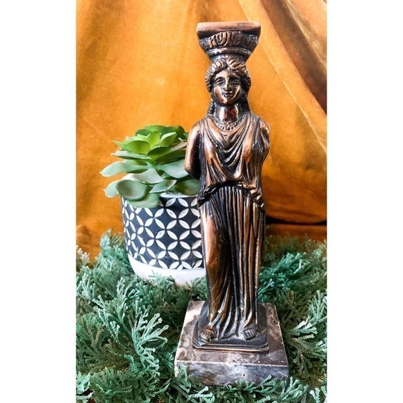MID Century Kareates Bronze & Marble Greek Statue Sculpture 9 1/2" Tall - Picture 5 of 8